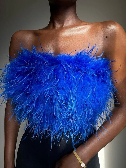 Fluffy Fur Sexy Strapless Crop Top