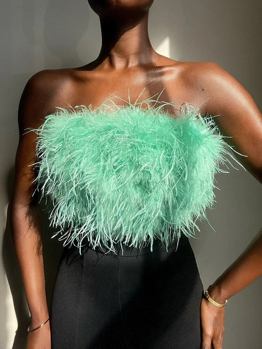 Fluffy Fur Sexy Strapless Crop Top
